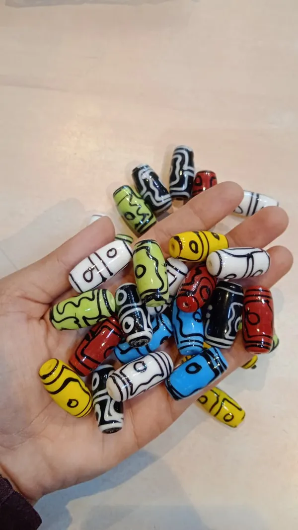 Hand_Painted_Tibetan_Glass_Barrel_Beads_Mix_pack_|_28x10mm_|_36_pcs_total