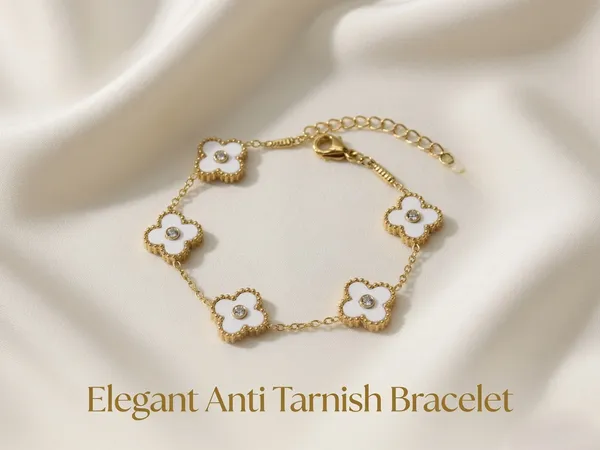 Handful_of_White_Flowers_|__White_Clover_Enamel_Gold_Plated_Bracelet_|_1_Piece
