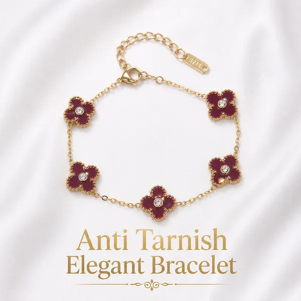 Blood_Light_|_Maroon_Clover_Enamel_Gold_Plated_Bracelet_|_1_Piece