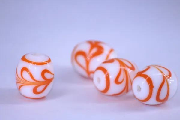 Orange_+_White_Tibetan_Glass_Barrel_Beads_|_Hand_Painted_|_13x16mm_|_20_pieces