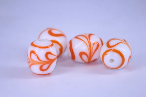 Orange_+_White_Tibetan_Glass_Barrel_Beads_|_Hand_Painted_|_13x16mm_|_20_pieces
