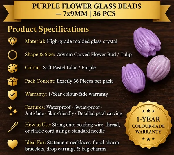 Purple_Flower_Glass_Beads_|_7x9mm_|_Pack_of_36