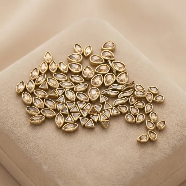 Mix_Shape_Glass_Golden_Kundan_Flatback_Stones_|_500_Pcs_|_Sticking_Purpose