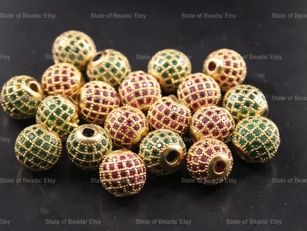 Green,_Red_And_Golden_Cubic_Zirconia_Ball_Beads_|_4/6/8/10mm_|_10_Pcs