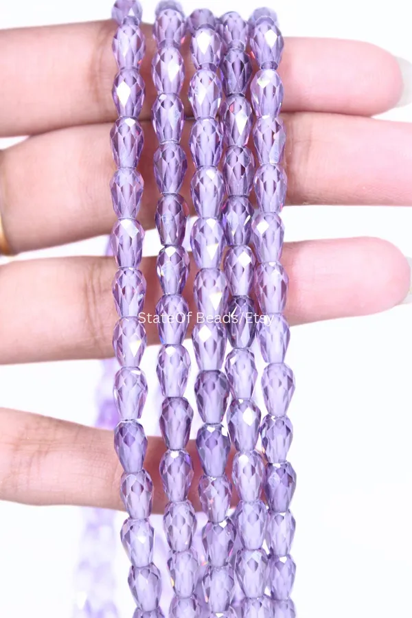 Purple_Cubic_Zirconia_Glass_Teardrop_Beads_|_4x6mm_|_1_strand_(15_Inches_Length)