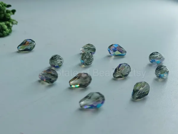 Genuine_Swarovski_Grey_Teardrop_Charm_Beads_|_6.5mm_|_4_Pcs