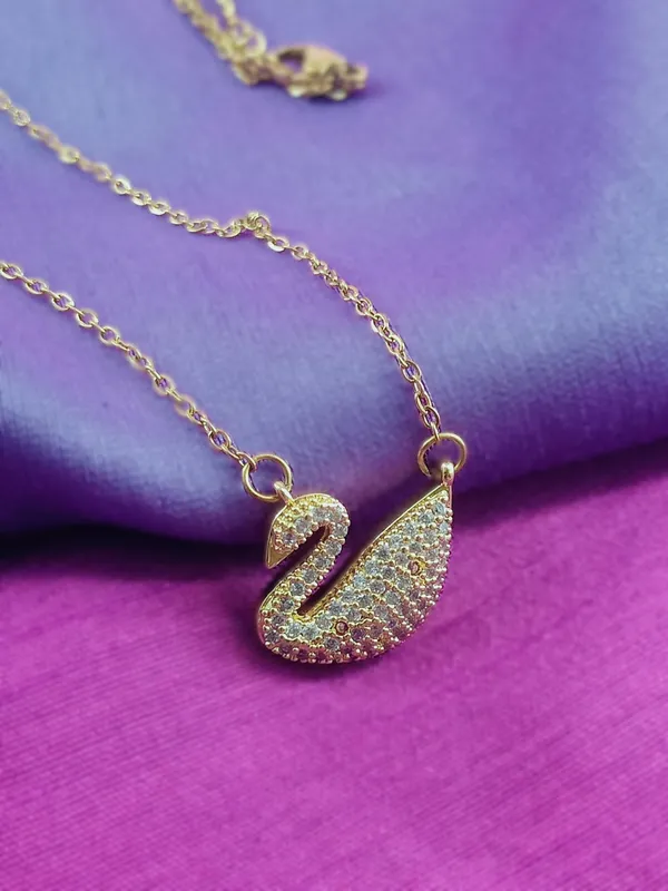 18K_Gold_Plated_Cubic_Zirconia_Pavé_Swan_Pendant_Necklace__|_1_Piece