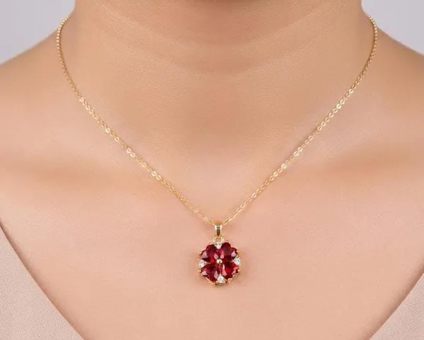 Worth_The_Search_|_18K_Gold_Plated_Four_Leaf_Clover_Ruby_Cubic_Zirconia_Anti_Tarnish_Necklace__|_1_Piece