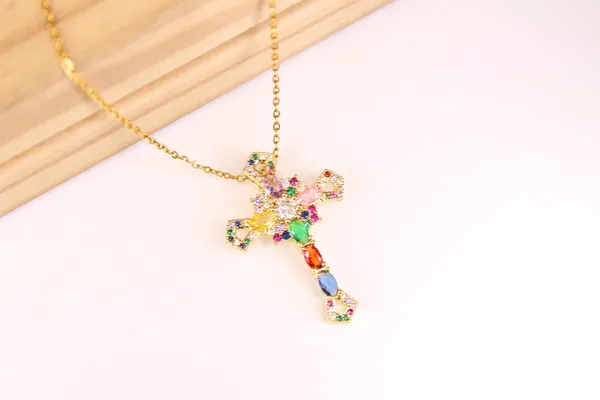 Faith_In_Colour_|_18K_Gold_Plated_Multicolour_Gemstone_Cross_Anti_Tarnish_Necklace__|_1_Piece