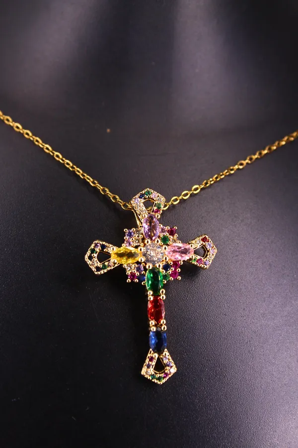 Faith_In_Colour_|_18K_Gold_Plated_Multicolour_Gemstone_Cross_Anti_Tarnish_Necklace__|_1_Piece