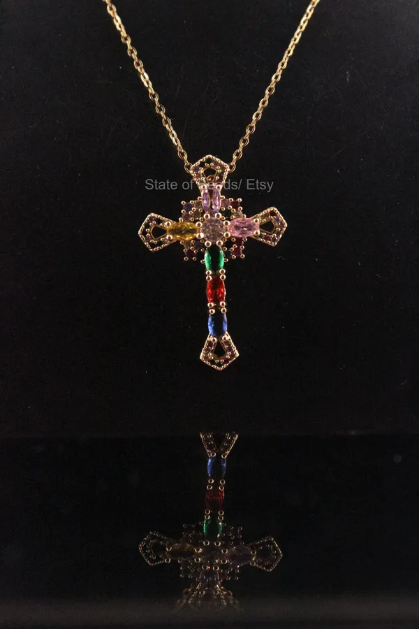 Faith_In_Colour_|_18K_Gold_Plated_Multicolour_Gemstone_Cross_Anti_Tarnish_Necklace__|_1_Piece