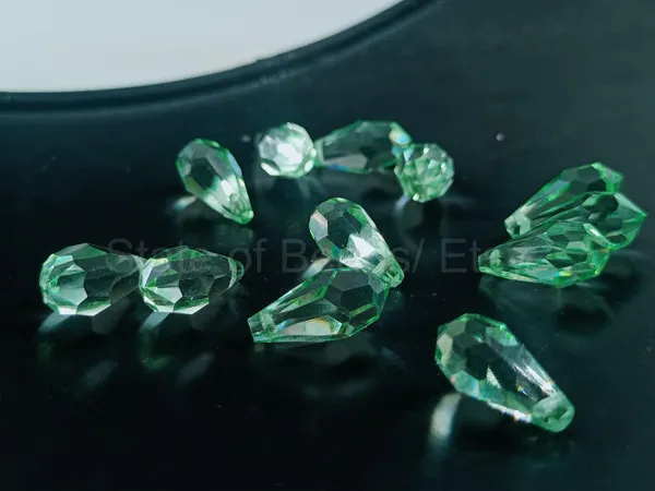 Genuine_Swarovski_Green_Teardrop_Charm_Beads_|_7.5mm_|_4_Pcs