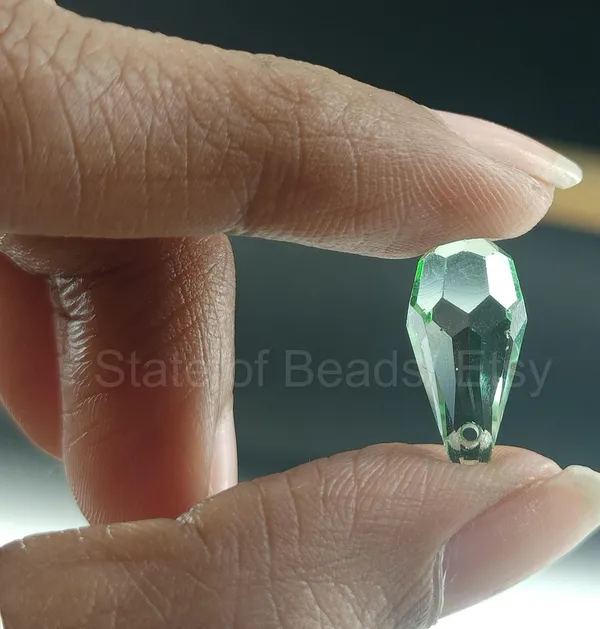 Genuine_Swarovski_Green_Teardrop_Charm_Beads_|_7.5mm_|_4_Pcs