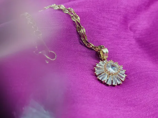 18K_Gold_Plated_Cubic_Zirconia_Baguette_Floral_Charm_Necklace__|_1_Piece