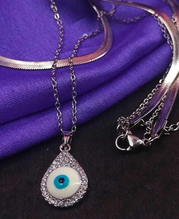 Silver_Plated_Evil_Eye_Teardrop_Double_Layer_Necklace__|_1_Piece