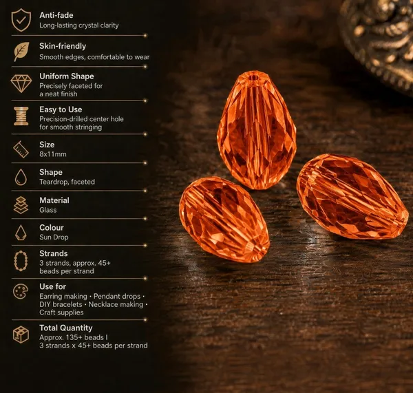 Sun_Drop_Glass_Teardrop_Beads_|_8x11mm_|_3_strands_x_45+_beads_each_(Total_135+_beads)