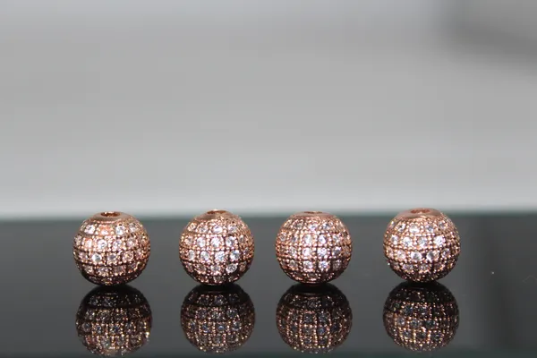 White_And_Rose_Gold_Cubic_Zirconia_Ball_Beads_|_4/6/8/10mm_|_10_Pcs