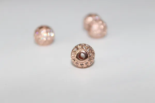 White_And_Rose_Gold_Cubic_Zirconia_Ball_Beads_|_4/6/8/10mm_|_10_Pcs