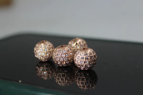 White_And_Rose_Gold_Cubic_Zirconia_Ball_Beads_|_4/6/8/10mm_|_10_Pcs