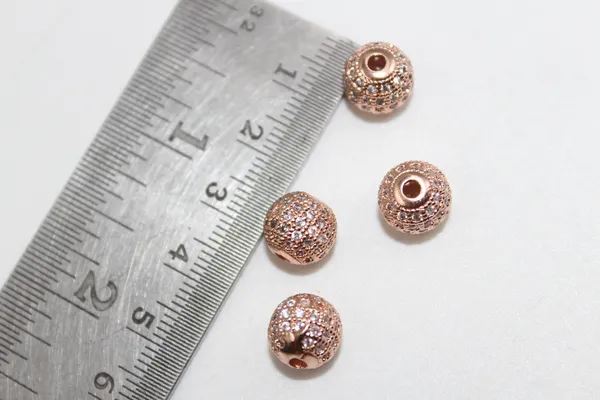 White_And_Rose_Gold_Cubic_Zirconia_Ball_Beads_|_4/6/8/10mm_|_10_Pcs