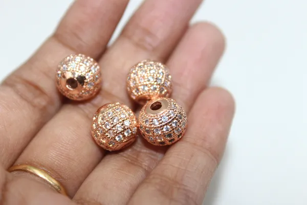 White_And_Rose_Gold_Cubic_Zirconia_Ball_Beads_|_4/6/8/10mm_|_10_Pcs