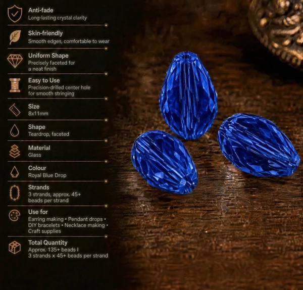 Royal_Blue_Drop_Glass_Teardrop_Beads_|_8x11mm_|_3_strands_x_45+_beads_each_(Total_135+_beads)