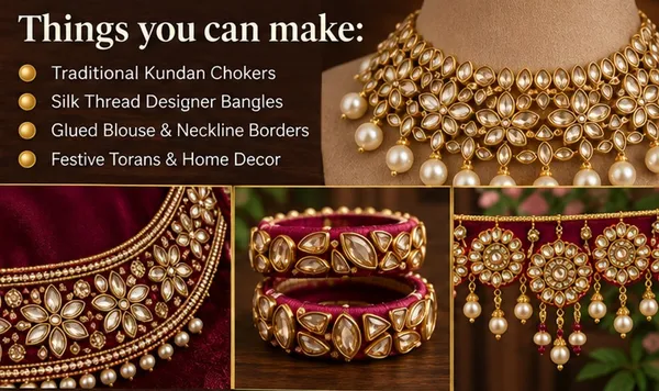 Mix_Shape_Glass_Golden_Kundan_Flatback_Stones_|_500_Pcs_|_Sticking_Purpose