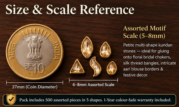 Mix_Shape_Glass_Golden_Kundan_Flatback_Stones_|_500_Pcs_|_Sticking_Purpose