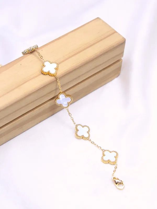 Belt_&_Braces_|_White_Clover_Enamel_Gold_Plated_Bracelet_|_1_Piece