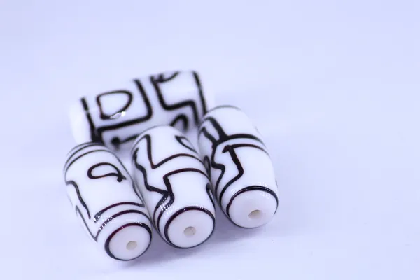 WhiteTibetan_Glass_Barrel_Beads_|_Hand_Painted_|_28x10mm_|_12_pieces