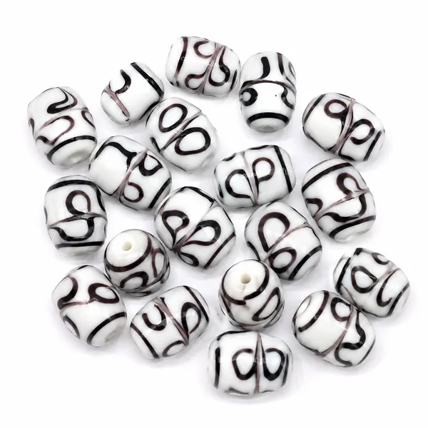 Black_+_White_Tibetan_Glass_Barrel_Beads_|_Hand_Painted_|_13x16mm_|_20_pieces