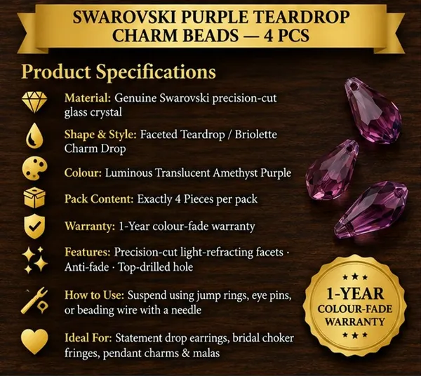 Genuine_Swarovski_Purple_Teardrop_Charm_Beads_|_6.5mm_|_4_Pcs