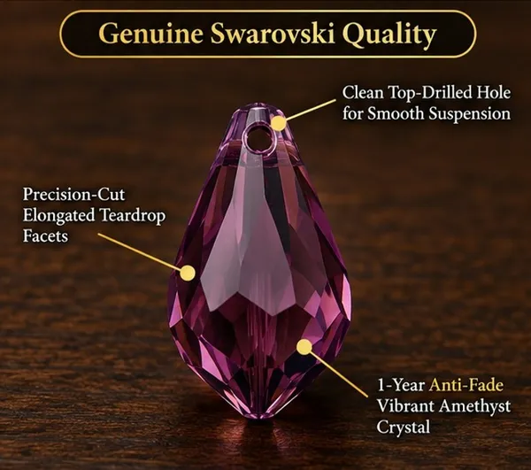 Genuine_Swarovski_Purple_Teardrop_Charm_Beads_|_6.5mm_|_4_Pcs