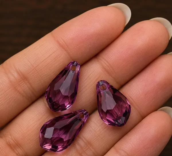 Genuine_Swarovski_Purple_Teardrop_Charm_Beads_|_6.5mm_|_4_Pcs