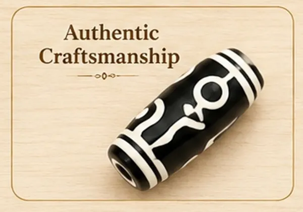 Black_Tibetan_Glass_Barrel_Beads_|_Hand_Painted_|_28x10mm_|_12_pieces