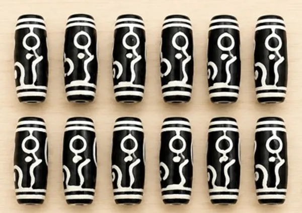 Black_Tibetan_Glass_Barrel_Beads_|_Hand_Painted_|_28x10mm_|_12_pieces