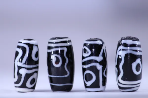 Black_Tibetan_Glass_Barrel_Beads_|_Hand_Painted_|_28x10mm_|_12_pieces