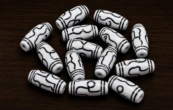 WhiteTibetan_Glass_Barrel_Beads_|_Hand_Painted_|_28x10mm_|_12_pieces
