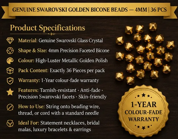 Genuine_Swarovski_Golden_Bicone_Crystal_Beads_|_4mm_|_36_Pcs