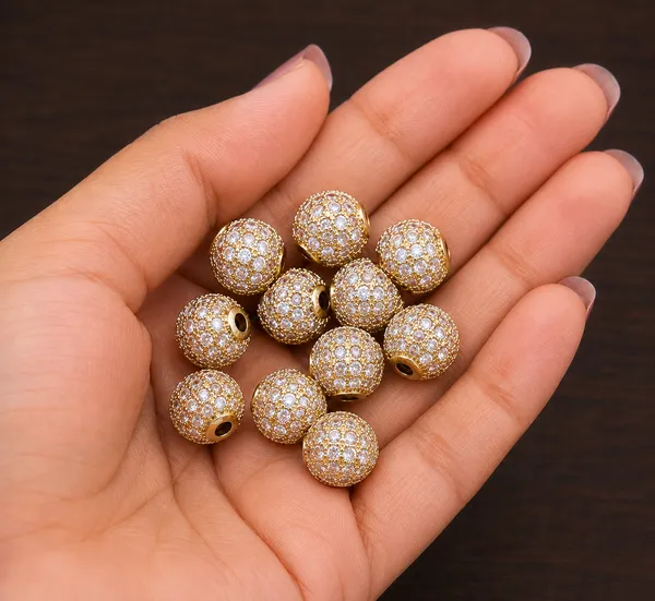 White_And_Golden_Cubic_Zirconia_Ball_Beads_|_4/6/8/10mm_|_10_Pcs