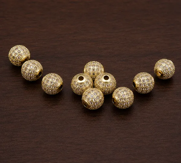 White_And_Golden_Cubic_Zirconia_Ball_Beads_|_4/6/8/10mm_|_10_Pcs