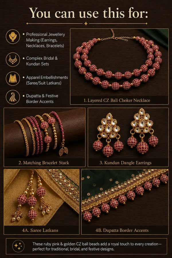 Ruby_And_Golden_Cubic_Zirconia_Ball_Beads_|_4/6/8/10mm_|_10_Pcs