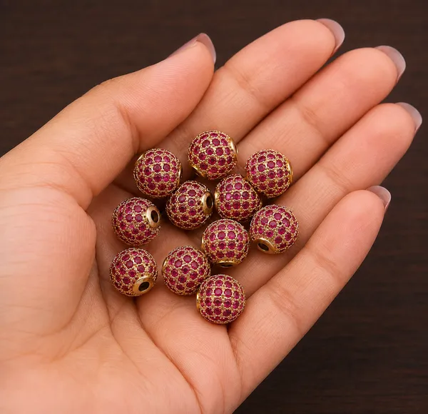 Ruby_And_Golden_Cubic_Zirconia_Ball_Beads_|_4/6/8/10mm_|_10_Pcs
