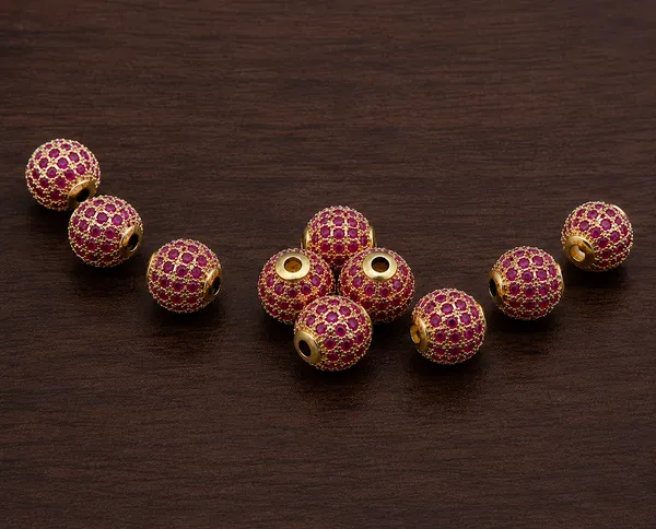 Ruby_And_Golden_Cubic_Zirconia_Ball_Beads_|_4/6/8/10mm_|_10_Pcs