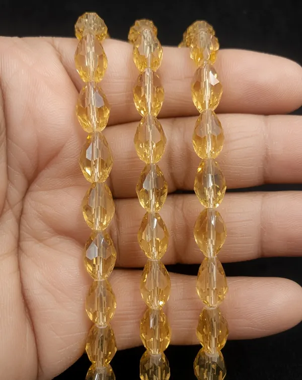 Light_Topaz_Drop_Glass_Teardrop_Beads_|_8x11mm_|_3_strands_x_45+_beads_each_(Total_135+_beads)