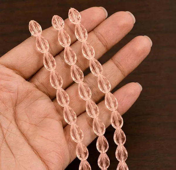 Light_Peach_Drop_Glass_Teardrop_Beads_|_8x11mm_|_3_strands_x_45+_beads_each_(Total_135+_beads)