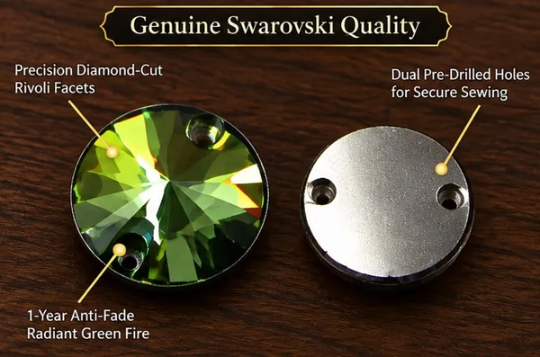 Genuine_Swarovski_Green_Rivoli_Sew-On_Crystals_|_10mm_|_2-Hole_|_Pack_of_12