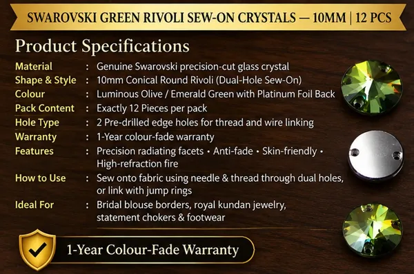 Genuine_Swarovski_Green_Rivoli_Sew-On_Crystals_|_10mm_|_2-Hole_|_Pack_of_12