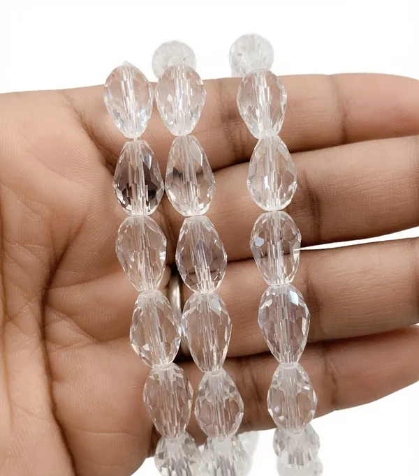 Crystal_White_Drop_Glass_Teardrop_Beads_|_8x11mm_|_3_strands_x_45+_beads_each_(Total_135+_beads)