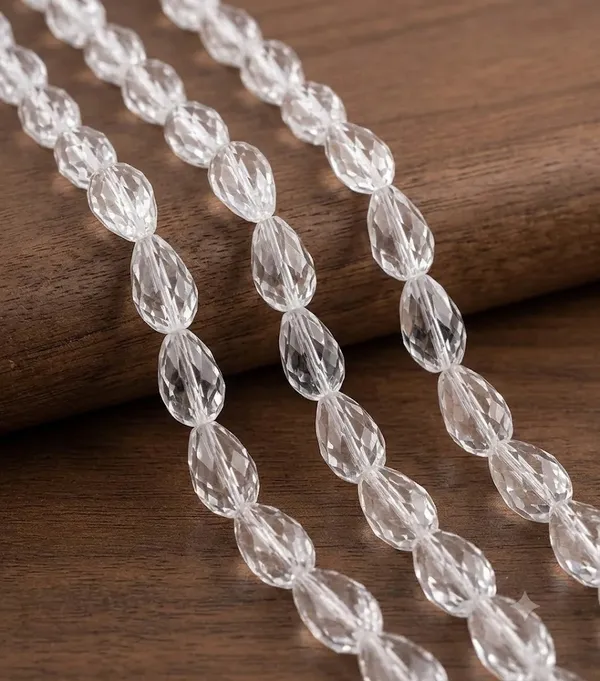 Crystal_White_Drop_Glass_Teardrop_Beads_|_8x11mm_|_3_strands_x_45+_beads_each_(Total_135+_beads)